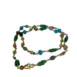 Vintage Murano Style Glass Bead Necklace Multicolor Handcrafted Double Strand